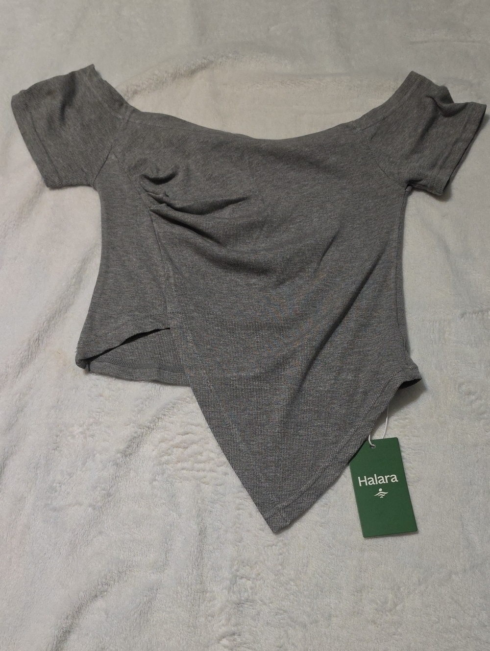 Nwt HALARA Gray Off-Shoulder Asymmetric Crop Top #124
